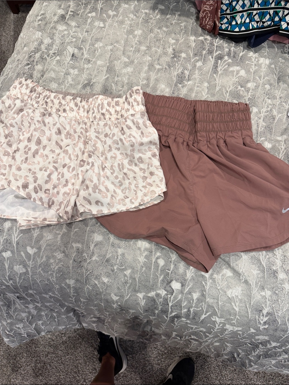 Avia and Nike Women's Brown Solid Shorts with Brown Leopard Print Pair